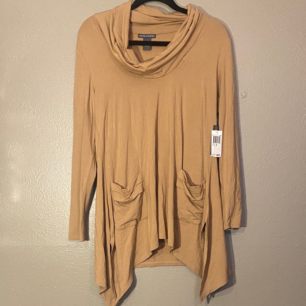 Tan Cowl Neck Tunic with Pockets Chelsea and  Theodore medium nwt